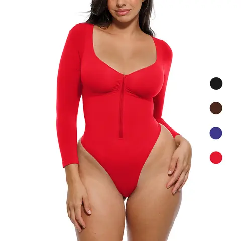 Shapellx Long-Sleeve Full-Body Shaper with Bust Support Compression Fabric