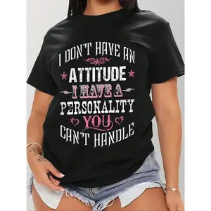 Women's Letter Slogan Round Neck Tee, Casual Short Sleeve Crew Neck T-shirt, Graphic Tees, Summer T Shirts, Trendy Ladies Summer Outfit for Daily Wear
