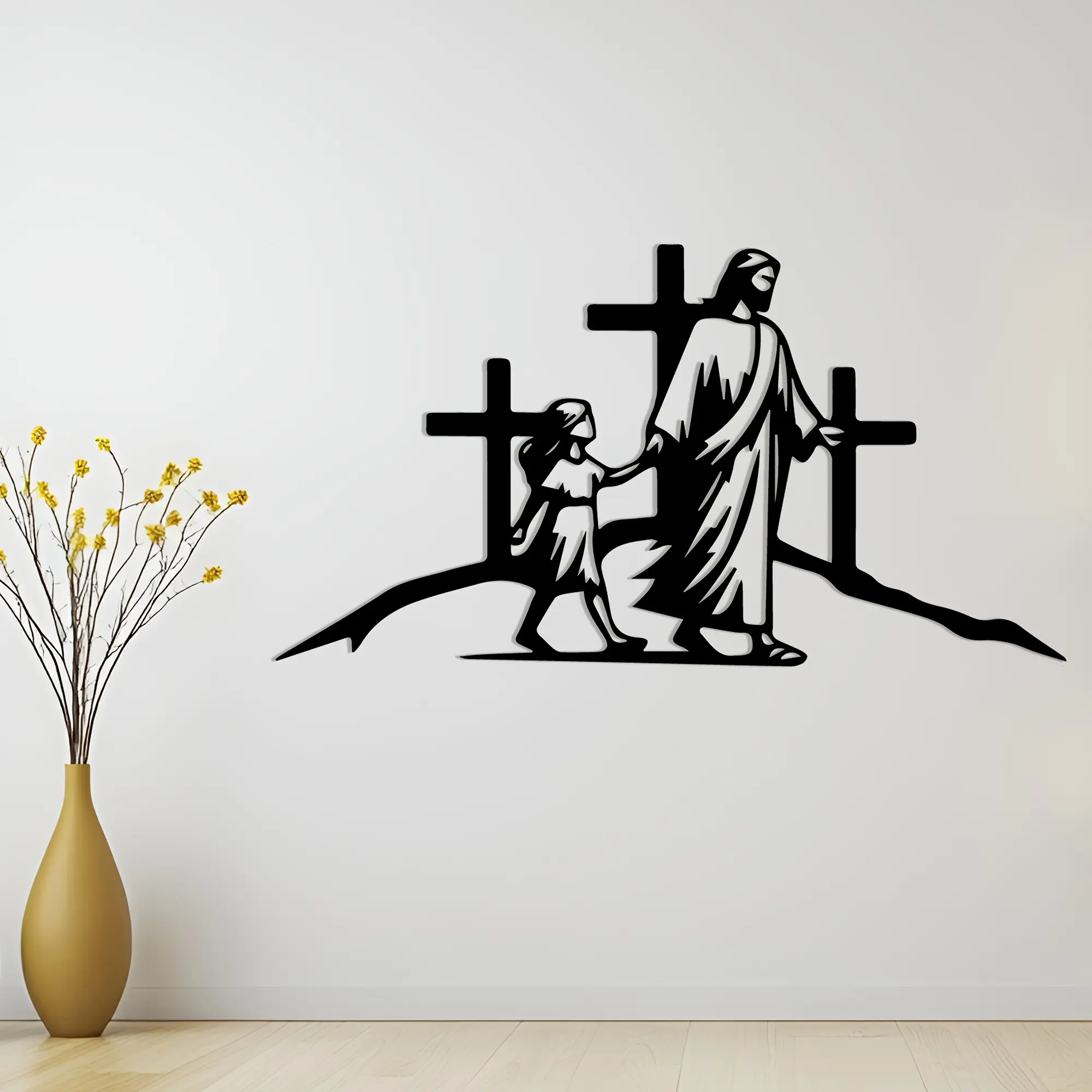 Vintage Metal Cross Wall Sculpture, Rust-Resistant Religious Decor, Christ and Cross Design, Ideal for Prayer Room or Home Altar, Religious Decoration, Spiritual Wall Decor, Religious Wall Art