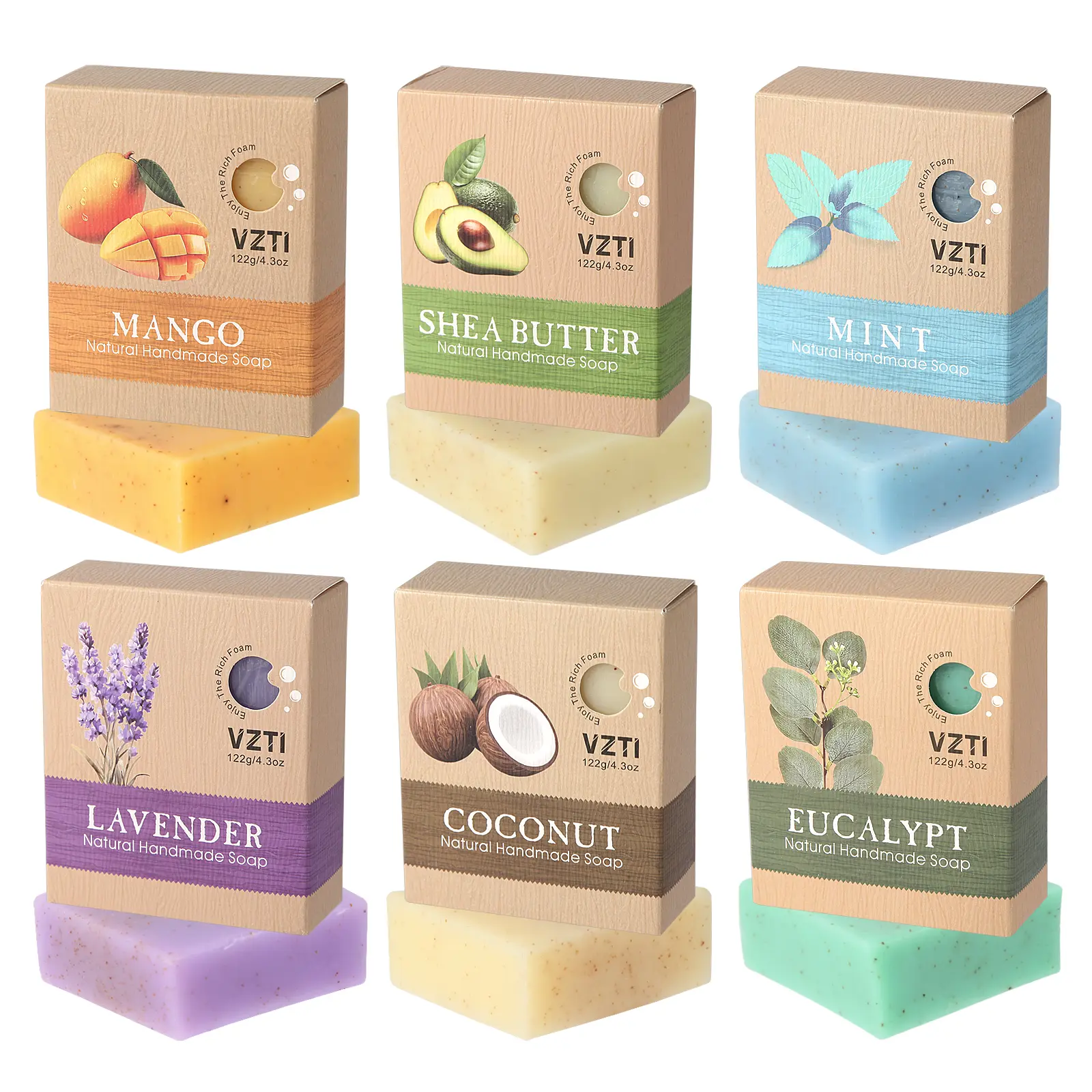 3PCS/6PCS Handmade Exfoliating Bar Soap (122g) - Natural Body Care Products with Eucalyptus, Peppermint, Lavender, Mango, Coconut & Shea Butter Oils for Deep Cleanse, Wash Hands, Moisturizing - Christmas Gift Set, Travel Essential, Local Warehouse