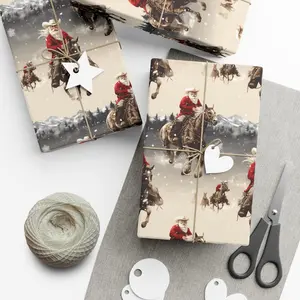 Santa Cowboy Scene Gift Wrap, Country Western Wrapping Paper Christmas, Rustic Holiday Gift Wrap Seasonal Gift Wrap
