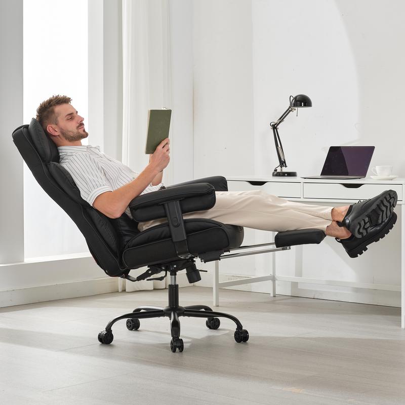 Gzagdecr Big and Tall Office Chair 400lbs PU Leather High Back Gaming Chair with Foot Rest Reclining Executive Ergonomic Office Chairs Lumbar Support Computer Chair Adjustable Armrests