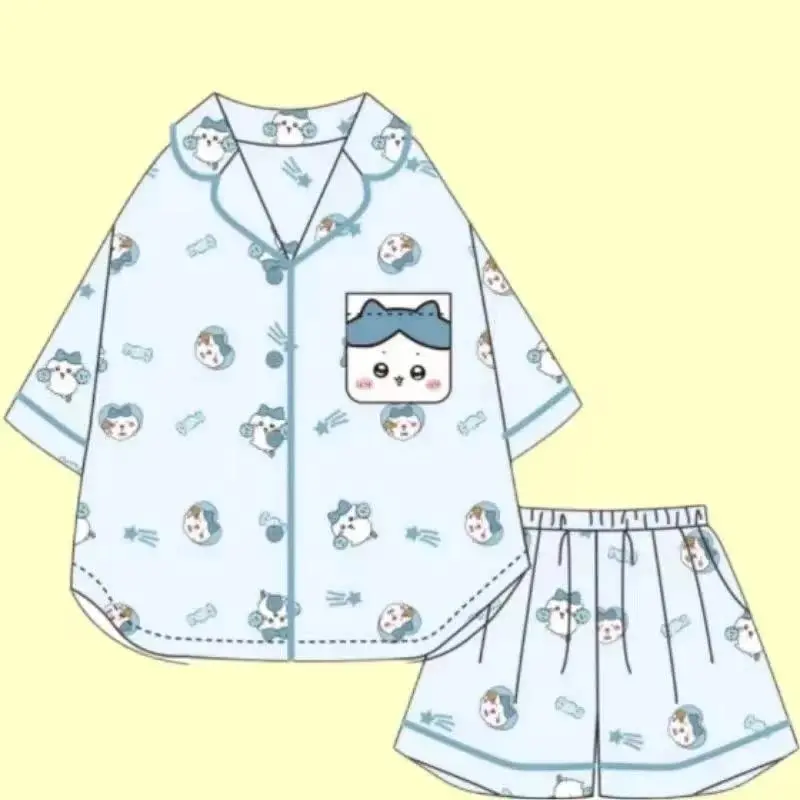 Anime 2Pcs Chiikawa Cute Women's Pajamas Hachiware Usagi Summer Short-Sleeved Pajamas Cartoon Leisure Loose Home Clothes Set