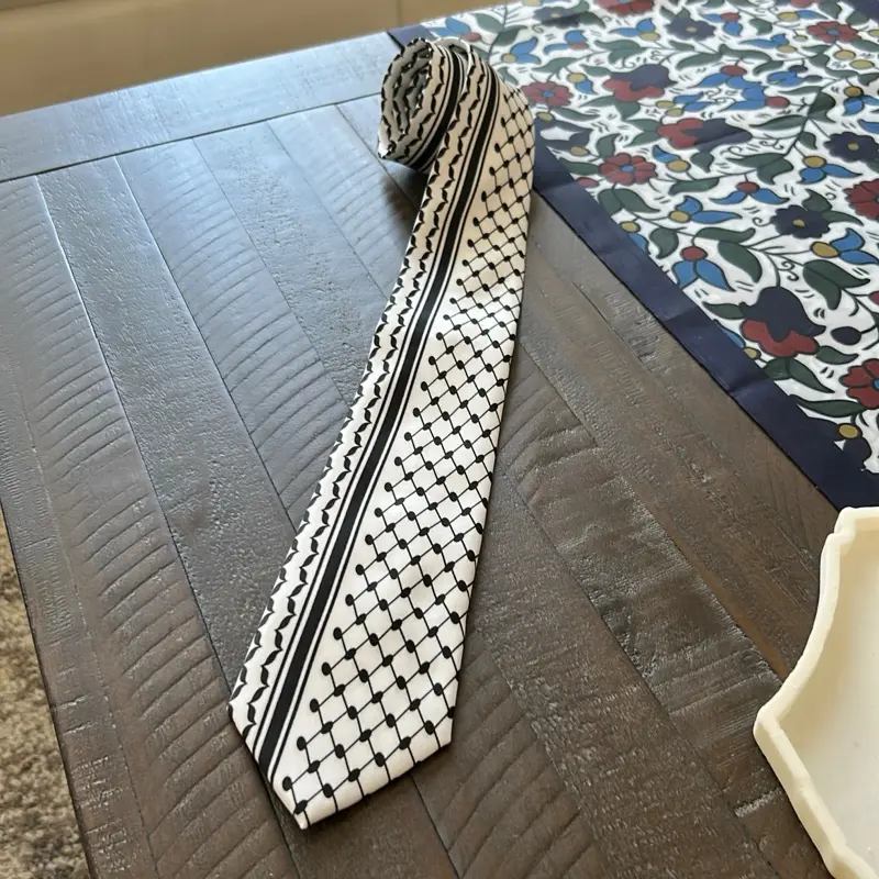 Palestinian Keffiyeh Tie (Unisex) — Black & White Pattern Necktie | Palestine Gift | Cultural Fashion | Arabic Style