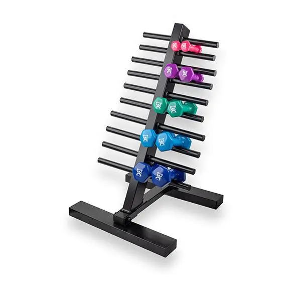 212 MAIN Vinyl-Coated Dumbbell Weight Set with Floor Rack, Fitness Gear, 10-Piece Color-Coded Cast Iron Weights (2 Each of 1-5 lb), Clearly Marked in Lbs/Kg, Comfortable Scratch-Resistant Unisex Home Upper-Body Training Equipment
