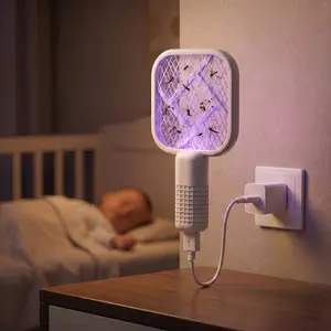 Mosquito Swatter Plug-and-Play USB Mosquito Attracting Lamp Portable Electric Bug Zapper Safety Net Mosquitoes Zapper Fly Swatter for Indoor Outdoor Camping