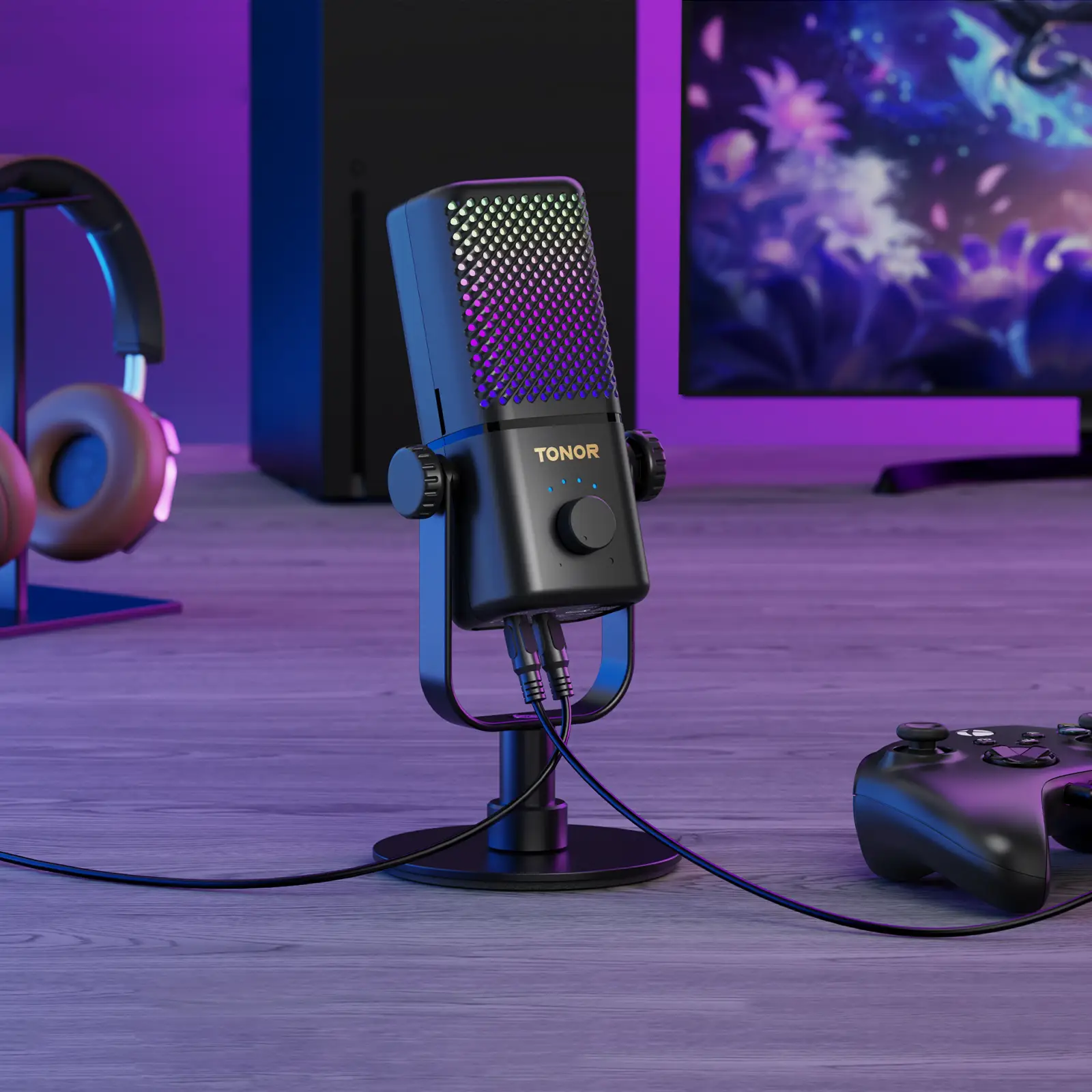 TONOR TCX3 Xbox Gaming Microphone - RGB Condenser Streaming Mic with Low Noise, Fast Charging, One Tap Mute, Compatible with Capture Card, 1.45 pounds