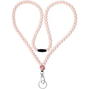 9mm Silicone Beaded Teacher Lanyards for ID Badges and Keychain Breakaway Lanyard Cute Lanyards Key Chain Holder for Women Nurse Employees School Student Office worker