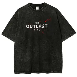 Outlast Trial Horror Game Graphic T-Shirt Vintage Washed Oversized Tee Heavy Cotton Double Print Streetwear Unisex Mens Gamer Style 2026