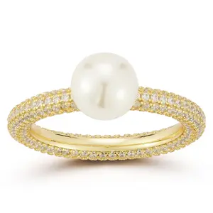 Rachel Zoe Cultured Pearl Pave Cocktail Ring, Sterling