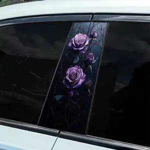 2Pcs A Dark Purple Bramble Rose Theme Car Sticker - Durable Vinyl Sticker, Suitable for B-pillar, Semi-matte Surface, Self-Adhesive, Single Use, Compatible Metal Surface, Rectangle Shape, Car Decor | Fantasy Car Stickers | Self-Adhesive Stickers,