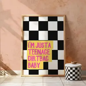I'm Just a Teenage Dirtbag, Checkered Pattern Wall Art, Modern Retro Style Canvas Print, Wall Art for Bedroom and Classroom, Decor
