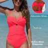 POPVIL Women's Solid Color Body Con Swimsuit - Beach Fashion Swimsuit with Wrap Front, Lace-Up, V-Neck, Push Up, Tummy Control, Easy Styling, V-Neck Looks Slim 1-Piece Beachwear for Vacation, Beach Party