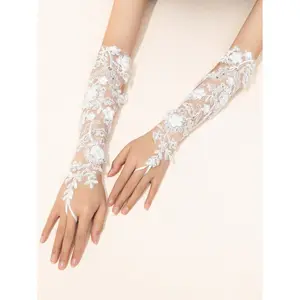 1 Pair White Bridal Finger Loop Gloves, Suitable For Wedding, Party, Evening Dress Accessory (Rhinestone Decor Random) Autumn Accessories wall art