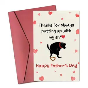 Funny Father's Day Card with Blank Inside, "Thanks for Putting Up With My Sh*t" Rude Greeting Card, DIY Personalized Premium Cardstock with Red Envelope, Hilarious Dog Dad Gift