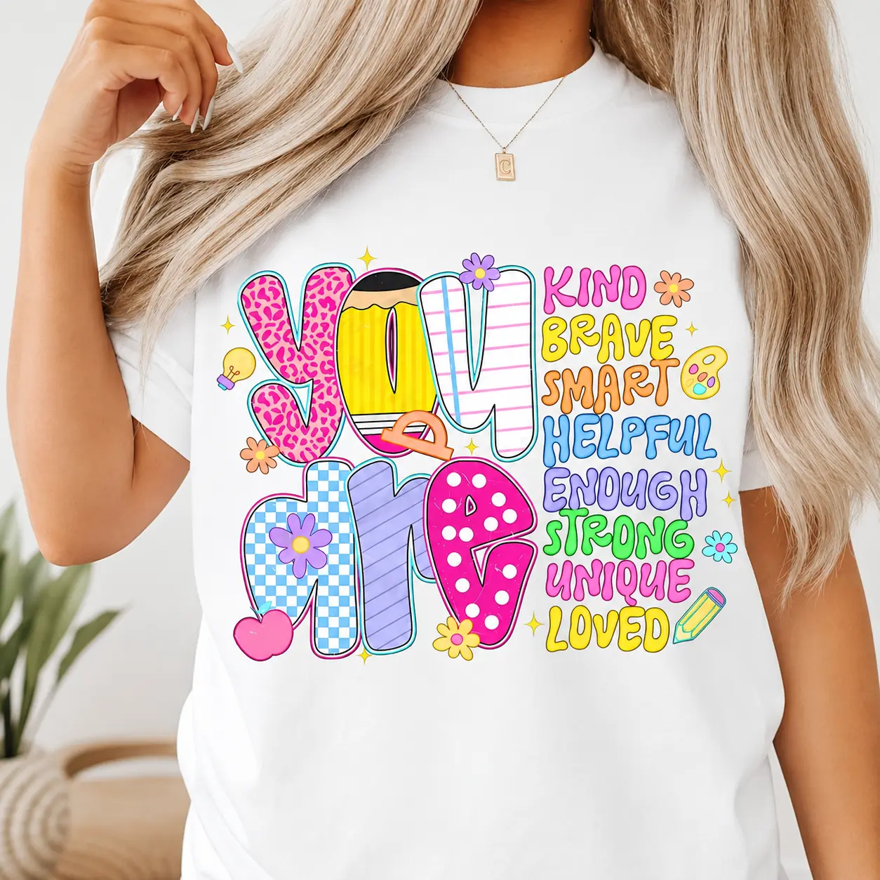 Women's 200GSM Casual Round Neck Short-Sleeve Spandex Tee - Comfortable Smooth Printed Graphic Top, Positive Affirmation Inspirational Wear for Teachers
