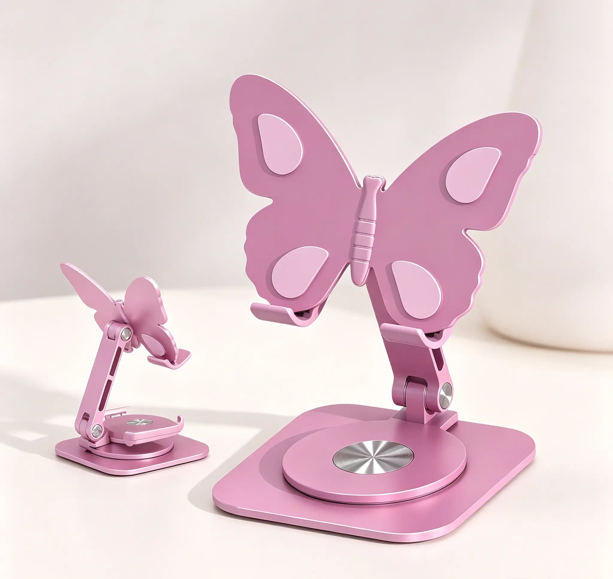 Whimsical Butterfly-Shaped Aluminium Metal Phone Caddy - 360° Rotatable, Foldable, Compact Adjustable Height Multi-Angle Anti-Slip Universal Dock for Phones & Tablets, Portable Accessories for Home & Office Room Accessories