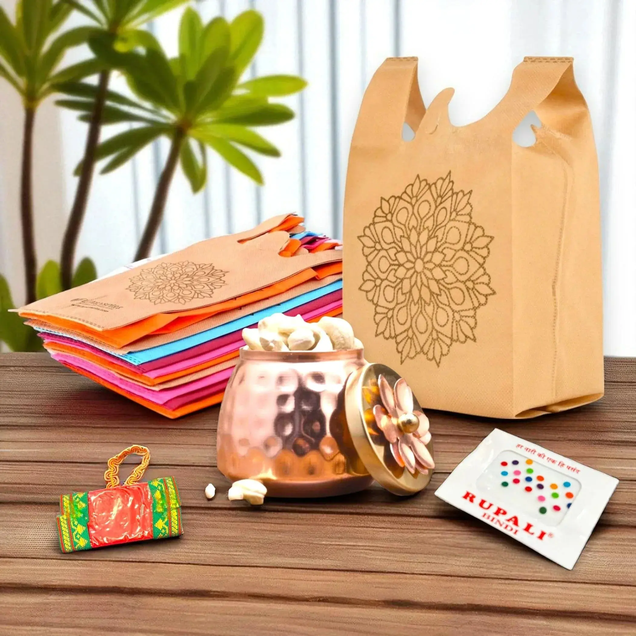 Sacred Varalakshmi Vratham Gift Set | Velvet Potli Bags, Haldi Kumkum, Lakshmi Feet | Perfect for Navaratri, Pooja, Housewarming