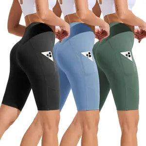 SHOWITTY High Waisted 3 Pack Women's Biker Shorts with Pockets, 11" Plus Size Lightweight Spandex Yoga Workout Running Shorts for Casual Daily Wear