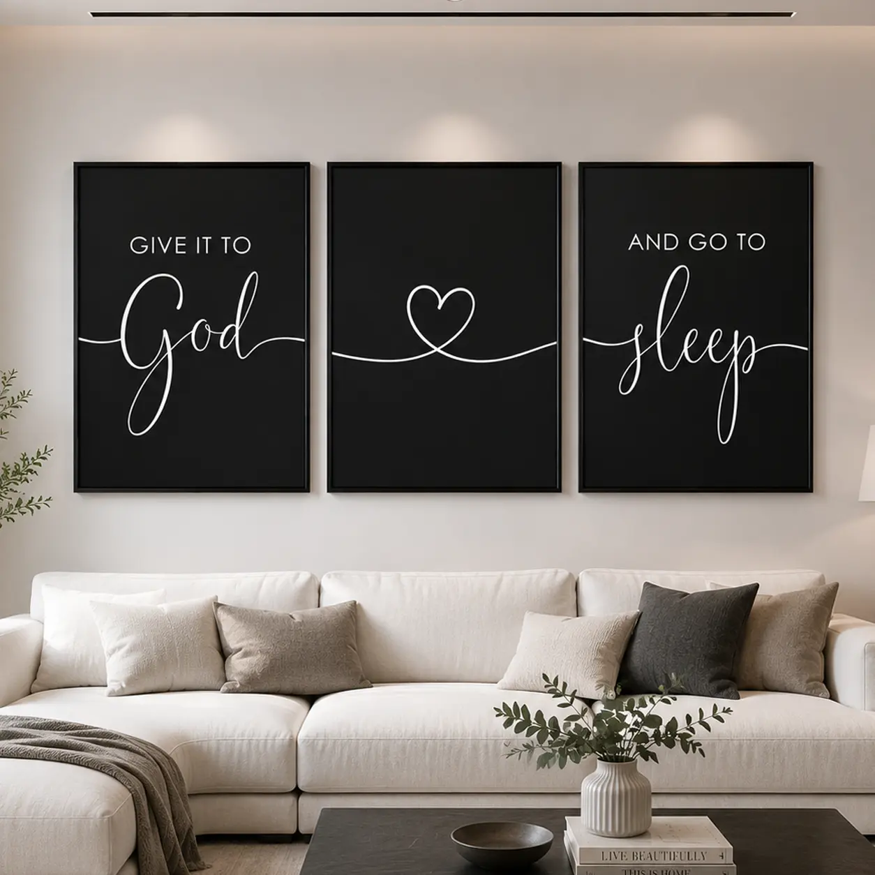 3 Counts Canvas Wall Art, Give It to God and Go to Sleep Letter Pattern Wall Decor, Wall Art for Home, Living Room, Bedroom or Office Ornaments