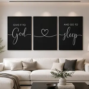 3 Counts Canvas Wall Art, Give It to God and Go to Sleep Letter Pattern Wall Decor, Wall Art for Home, Living Room, Bedroom or Office Ornaments