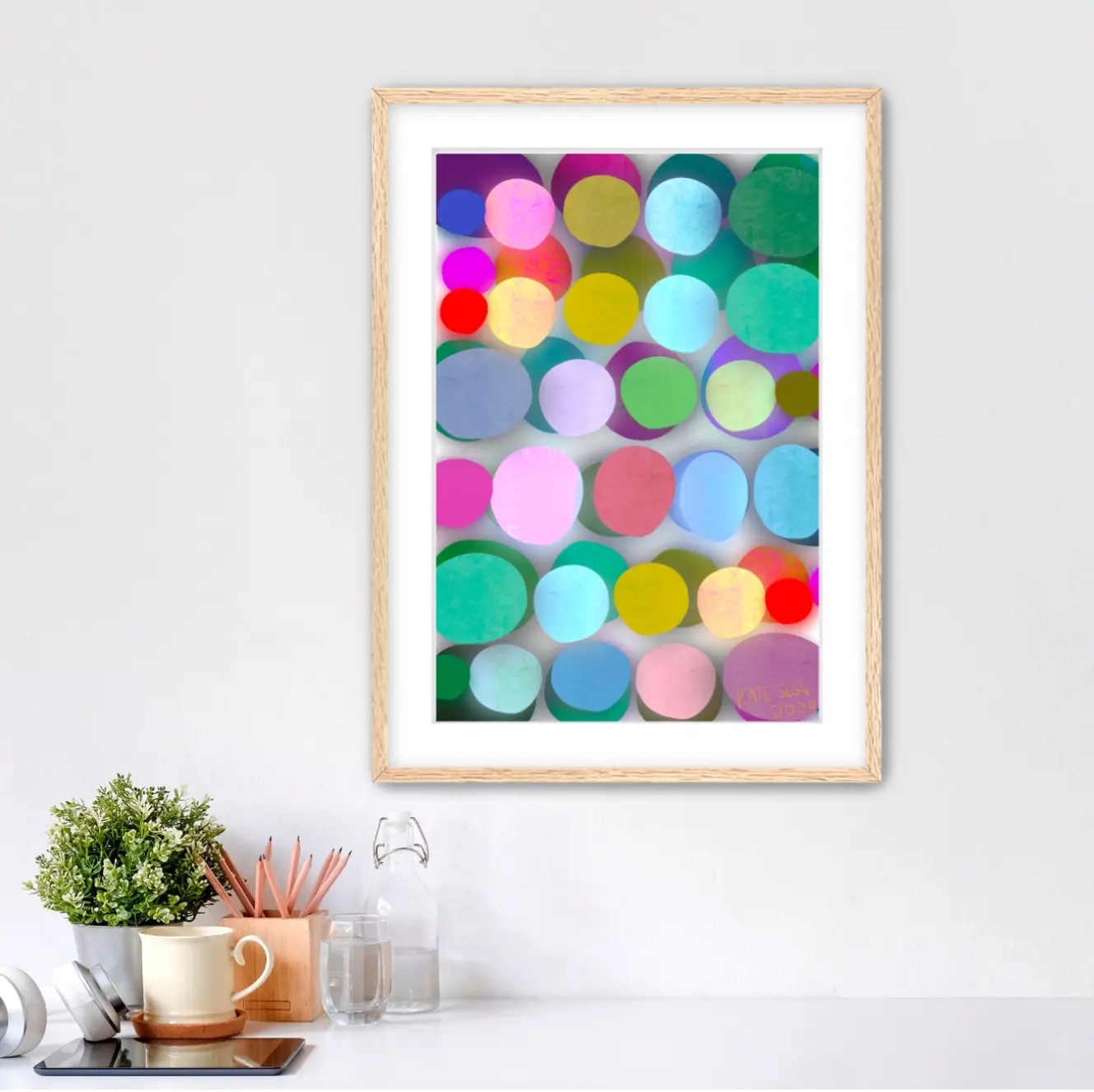 Kate Segal Darling Dots Abstract Wall Art Print - Colorful Modern Circle Pattern for Home Decor - High-Quality Digital Inks & Acrylic Paints - Available in 5 Sizes - Perfect for Gallery Walls or Unique Gifts