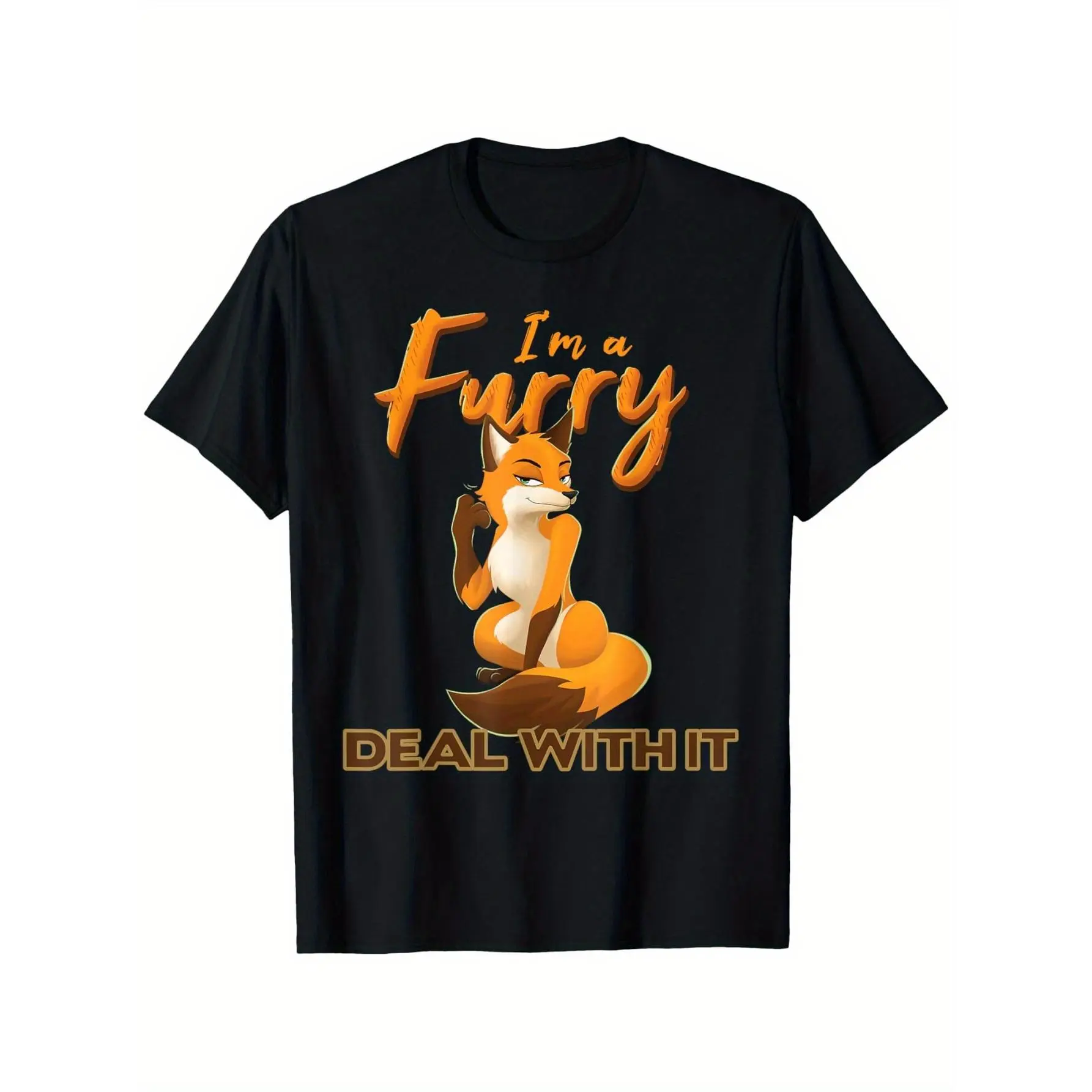I'm a Furry, Deal with It" Anthropomorphic Fox Fursona Graphic T-Shirt - 100% Cotton, Comfortable & Durable with Double-Needle Stitched Neckline and Hem - Ideal for Daily Wear, Travel, Fitness - Sizes S to 3XL