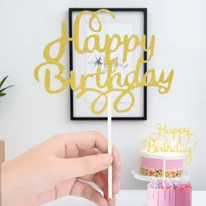 Birthday Cake Topper Set, Metallic Glitter Dessert Table Decorations, DIY Party Signage Kit, Anti-Tarnish Cupcake Stand Inserts, Festive Photo Props for Celebrations