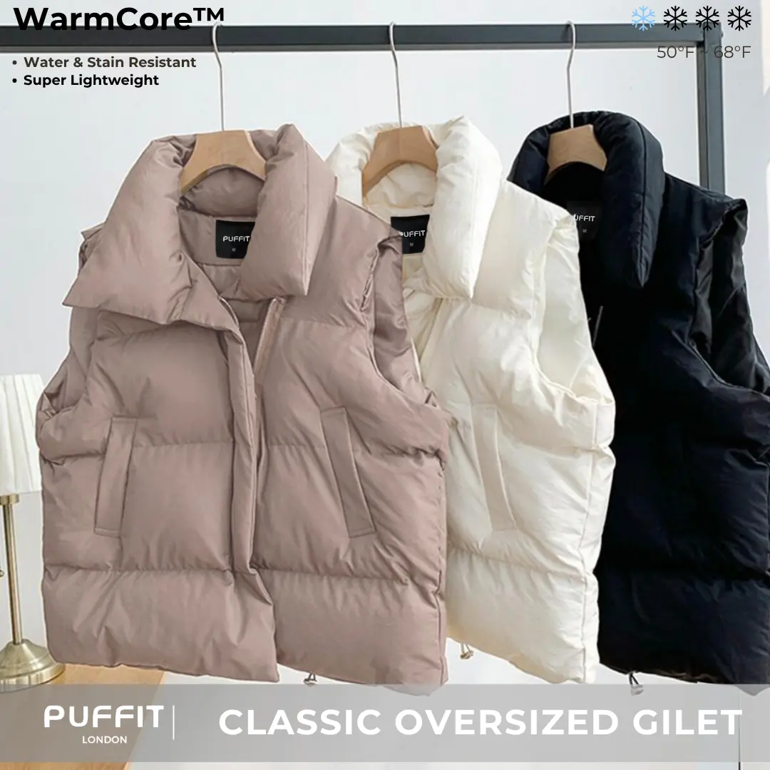 【Clearance】PUFFIT WarmCore Premium Women Warmer Oversized Puffer Gilet, Sleeveless Waistcoat Quilted Vest, Water Repellent Deep Pockets Adjustable Toggles Versatile Style