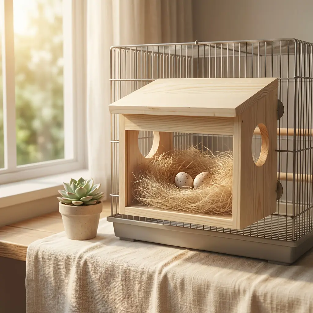 1pc Wooden Transparent Bird Breeding Box with Transparent Acrylic Back Panel, Creative Design for Easy Observation, Flip-Top Lid for Easy Cleaning, Can Hang Inside a Birdcage or Outside for Breeding, Small Parrot Incubation Nest, Outdoor Pet Breeding