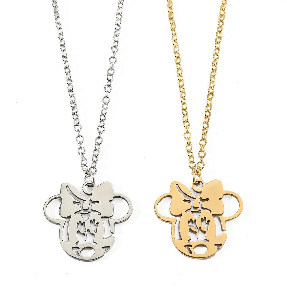 Disney Minnie Bow Necklace, Fashionable Accessory, Chain Jewelry Necklaces Available in Gold and Silver Colors