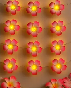 20 LED Plumeria Flower String Lights, Battery Operated Foam Floral Garland for Hawaiian Luau, Wedding, Bedroom, Party, Patio (Warm White)