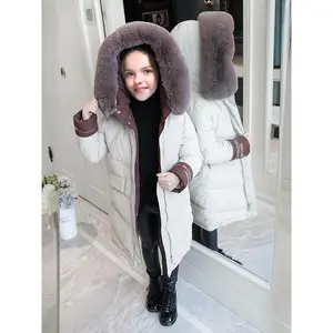 Kids Winter Snowsuit with Brown Collar Classic Contrast Long Design Full Cold Coverage Warm Embroidered Cuffs Fashionable Play Snow Suit Boys Girls