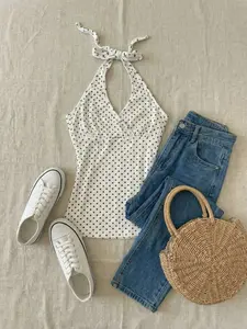 Polka Dot Sexy Fashion Halter Backless Vest for Women, Casual Sleeveless Top, Perfect for Vacation Travel, Daily Commute Wear, Beach Holiday Style