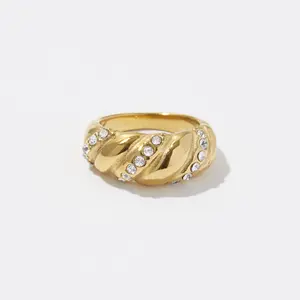 Saharas Essentials 18K Gold Plated Cubic Zirconia Croissant Ring - Statement Ring for Women - Stacking Rings with Elegant Design
