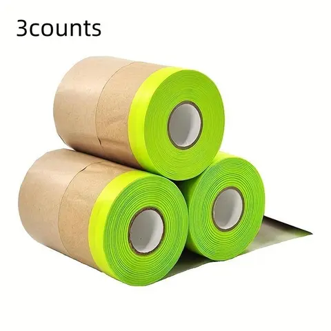 Pre-taped Masking Paper (3 Counts), Paint Tape, Painters Tape, Self Adhesive Tape Paper for Painting, Covering, Sealing, DIY Art Supplies