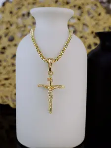 Unisex Cross Necklace, 18k Gold Plated Pendant, 3mm 24 Inch Chain, Jesus Gift Jewelry Accessory, Christian Symbolic Design