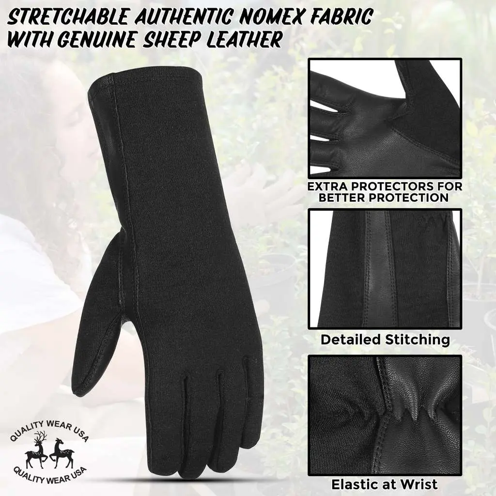 Aviator-B Gloves - Nomex Flight Multipurpose Black Leather Gloves for Men and Women