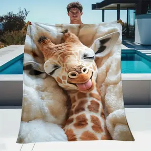 Giraffe Throw Blanket | Soft Lightweight Flannel Fleece with Digital Print | Cozy Home Travel Gift