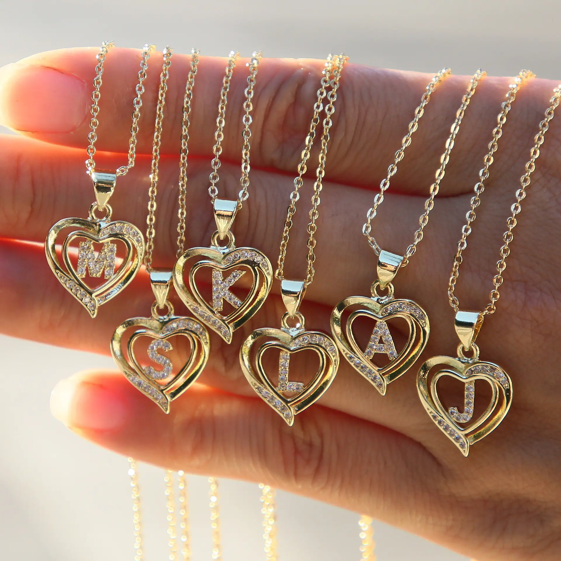 Initial Letter Necklace for Women, Dainty Cubic Zirconia Heart Pendant, Adjustable 17"+2" Extension Chain, Valentine's Day Jewelry Gift