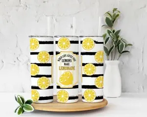 When Life Gives You Lemons Make Lemonade Tumbler 20oz, Stainless Steel, Double-Wall Vacuum-Insulated Hot or Cold, Funny Gift for Her/Him