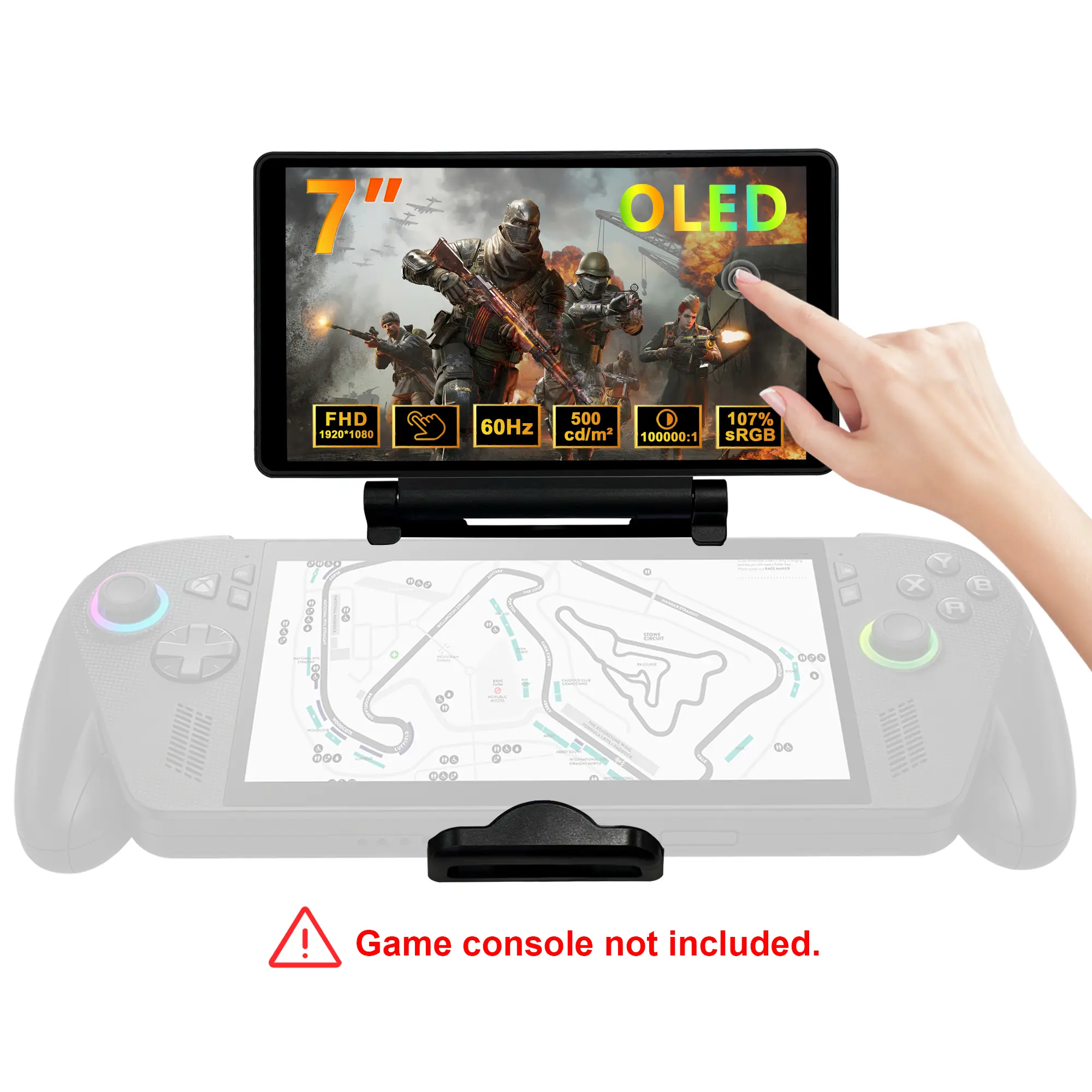 7" AMOLED Display with FHD 1920x1080, 60Hz Refresh Rate, 500 cd/m² Brightness, 100% sRGB Color Gamut, Ideal for Gaming and Media Consumption