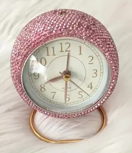 BLING BLING!! Pink Round Rhinestone Alarm Clock with Snooze, and m Wake Up! Battery Powered, Compact & Portable