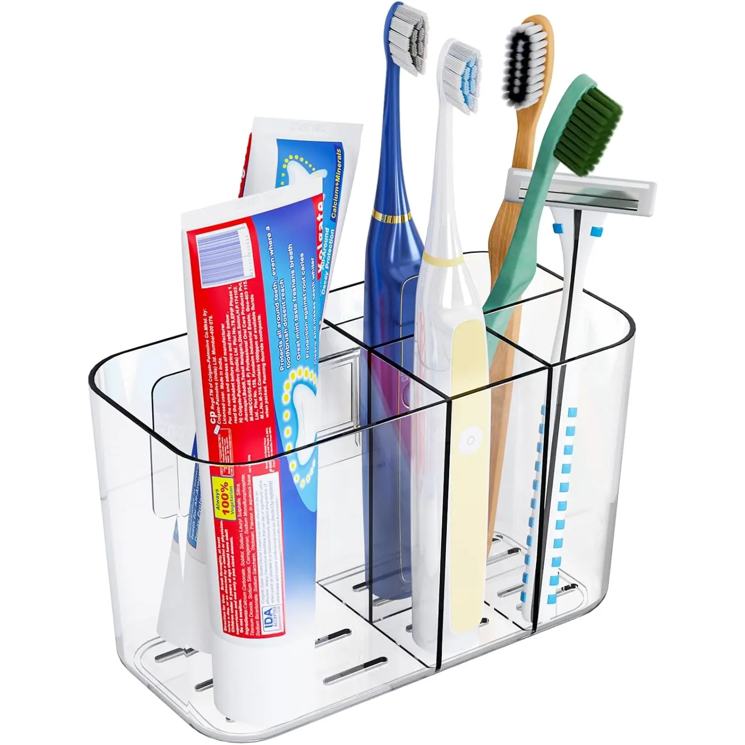 Clear  and  Holder for Bathroom - Wall Mounted and Countertop Usage,Cute  Electric  Brush Holder & Cup, 5 Slots Family Size  Organizer & Stand for Rv,Farmhouse