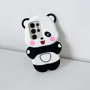 Phone Case Suitable for Samsung , Featuring a Trendy Black And White Panda Cartoon Design. Case Available for Galaxy S24 Ultra, Galaxy S25 Plus, galaxy S23 Ultra, Showcasing Creative Graffiti Styles. It Offers Full Coverage And Shockproof Lens Protection