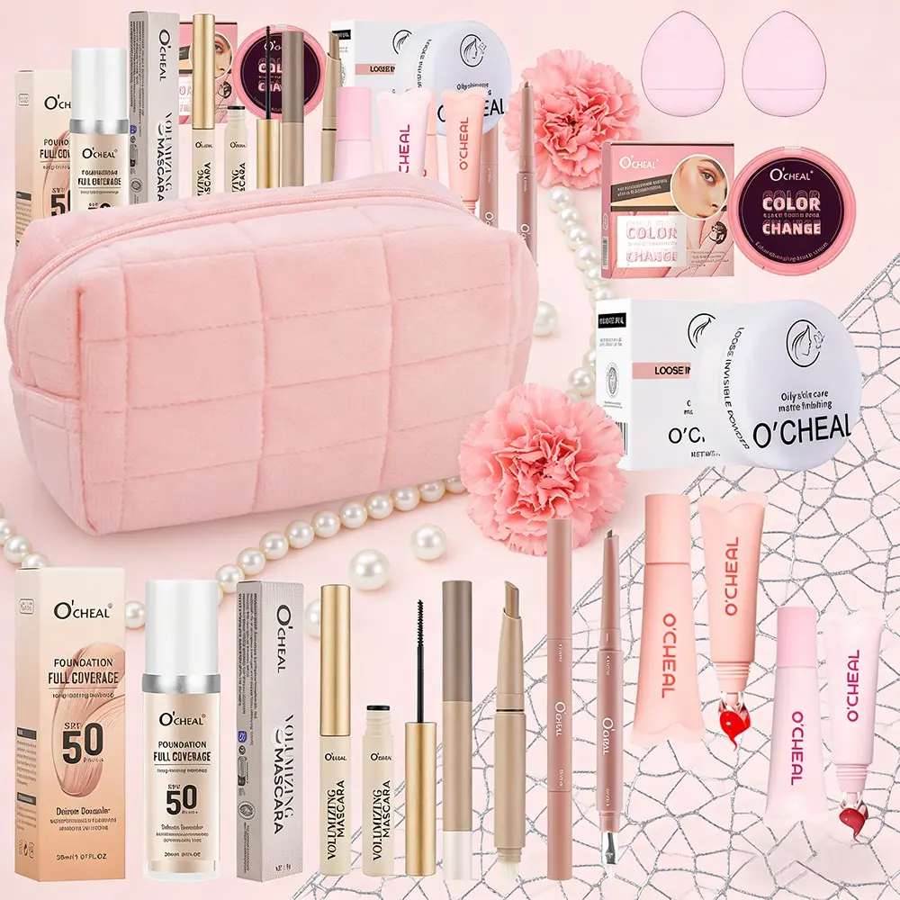 Women's Day 11-Piece Makeup Gift Set, Cosmetics Kit, Beauty Sets, Makeup Kits with Compact and Pink Cosmetic Bag, Foundation Mascara Contour Stick Lip Gloss Setting Powder Blush, Beauty Kit Present for Her Lipstick Set