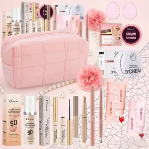 Women‘s Day 11-Piece Makeup Gift Set with Compact and Pink Cosmetic Bag | Foundation Mascara Contour Stick Lip Gloss Setting Powder Brightening Under-Eye Pen Temperature-Changing Blush | Complete Beauty Kit Travel-Friendly Present for Her Lipstick Set