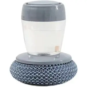 Press-Type Pot Brush with Replaceable Head, Non-Scratch Scourer, Dish Sponges & Anti-Slip Handle for Non-Stick Pans, Stove Top Cleaning, Dishwashing, Kitchen Tool, Heavy Duty Oil Remover, Home Cleaning Supply(1 set + 8 replacement heads)