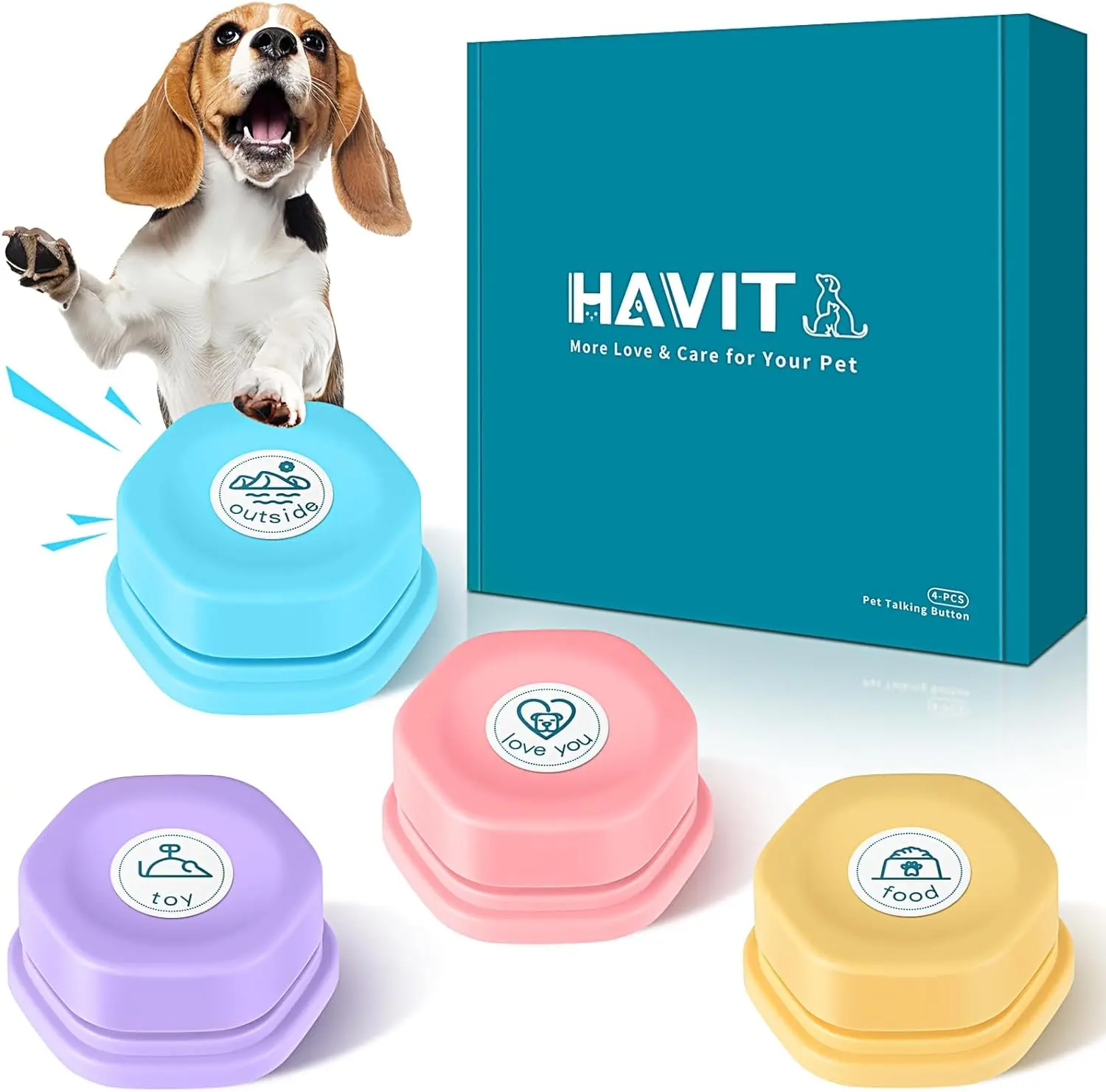 Dog Buttons Talk - Set of 4 Dog Communication Buttons, 30'' Recordable Button for Dogs & Cats to Communicate, Dog Talking Training Button Set, Dogs Funny Gift