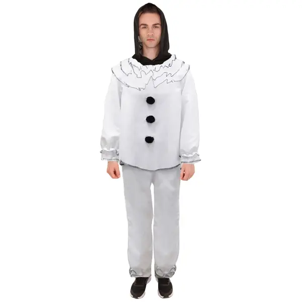 HPO Men's Vintage Clown Costume, Scary White Halloween Outfit, Flame-retardant Synthetic Fabric - Multiple size